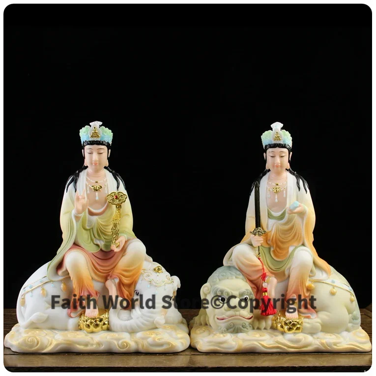 

A pair 2PCS High grade jade Buddha statue Buddhism HOME family effective protection Samantabhadra Bodhisattva Manjusri Buddha