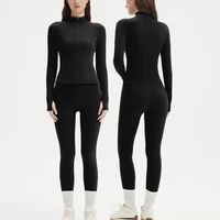 Ensemble de sport deux pièces pour femmes, veste de sport à manches longues avec fermeture éclair et leggings taille haute, ensembles de yoga sportifs respirants pour femmes 1