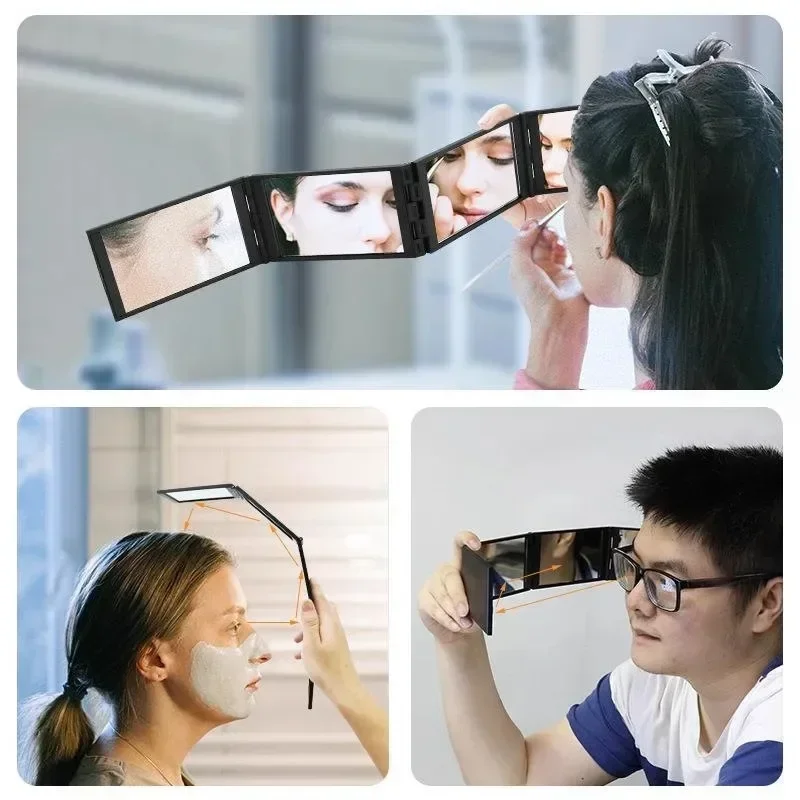 4 Sides Foldable Makeup Mirror 360 No Dead Angle Folding Portable Makeup Mirror Handheld Desktop Grooming Rearview