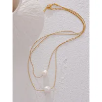 Yhpup Tarnish Free Natural Pearl Beads Chic Exquisite Necklace Thin Chain Stainless Steel Minimalist Charm Collar Jewelry Women - Image 3