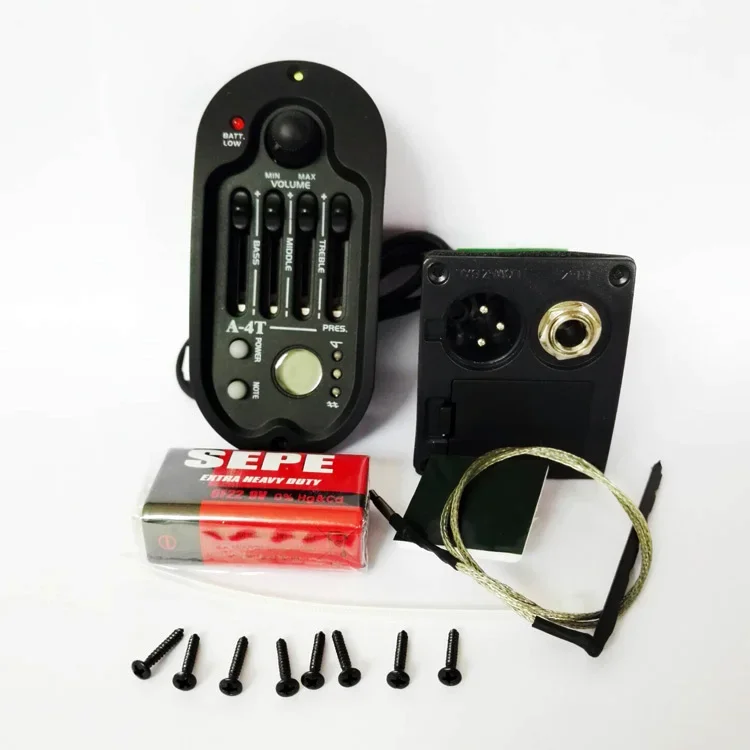Akustikgitarren-Vorverstärker mit rundem digitalem Procedding-Tuner, Equalizer, Gitarren-Tonabnehmer, Gummiöl, Schwarz, SE-4N, 4-Band-EQ – Detail 21