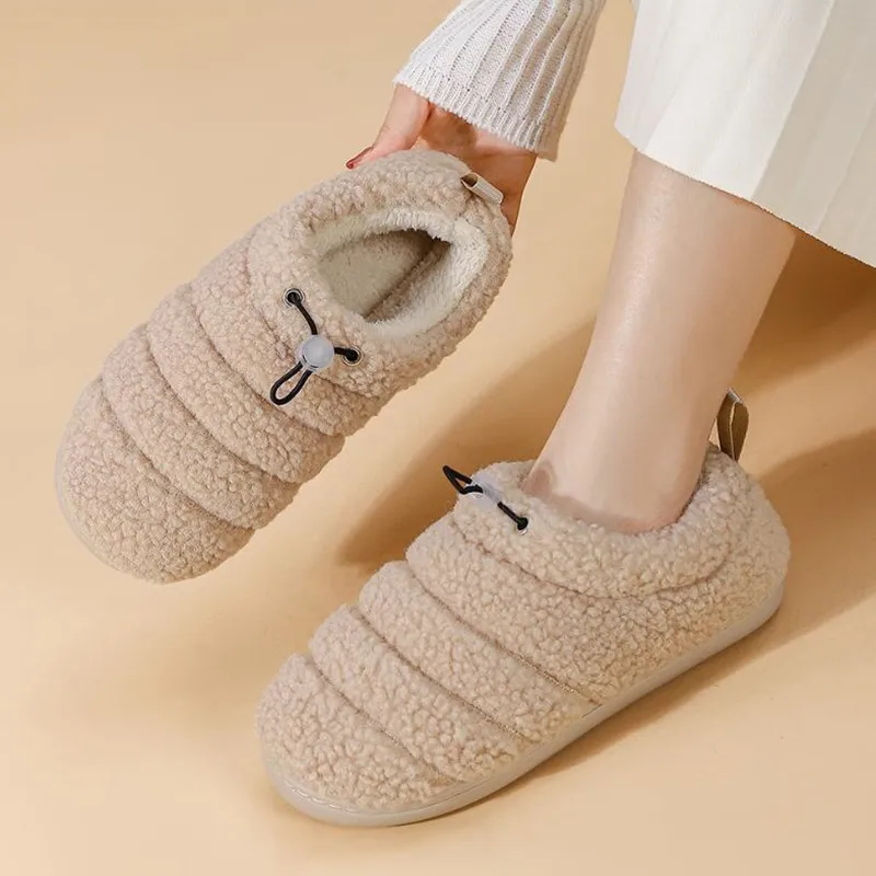 Winter Warm Shoes For Woman Men Soft Plush Anti-slip Couples Indoor Home Floor Slippers Solid Color Mum Dad Footwear