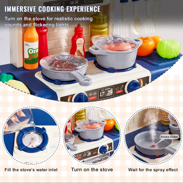 SucceBuy Kids Kitchen Toys Toddlers Play House Kitchenware Set 48 PCS Pretend Play Simulation Kitchen Children's Cooking Toys