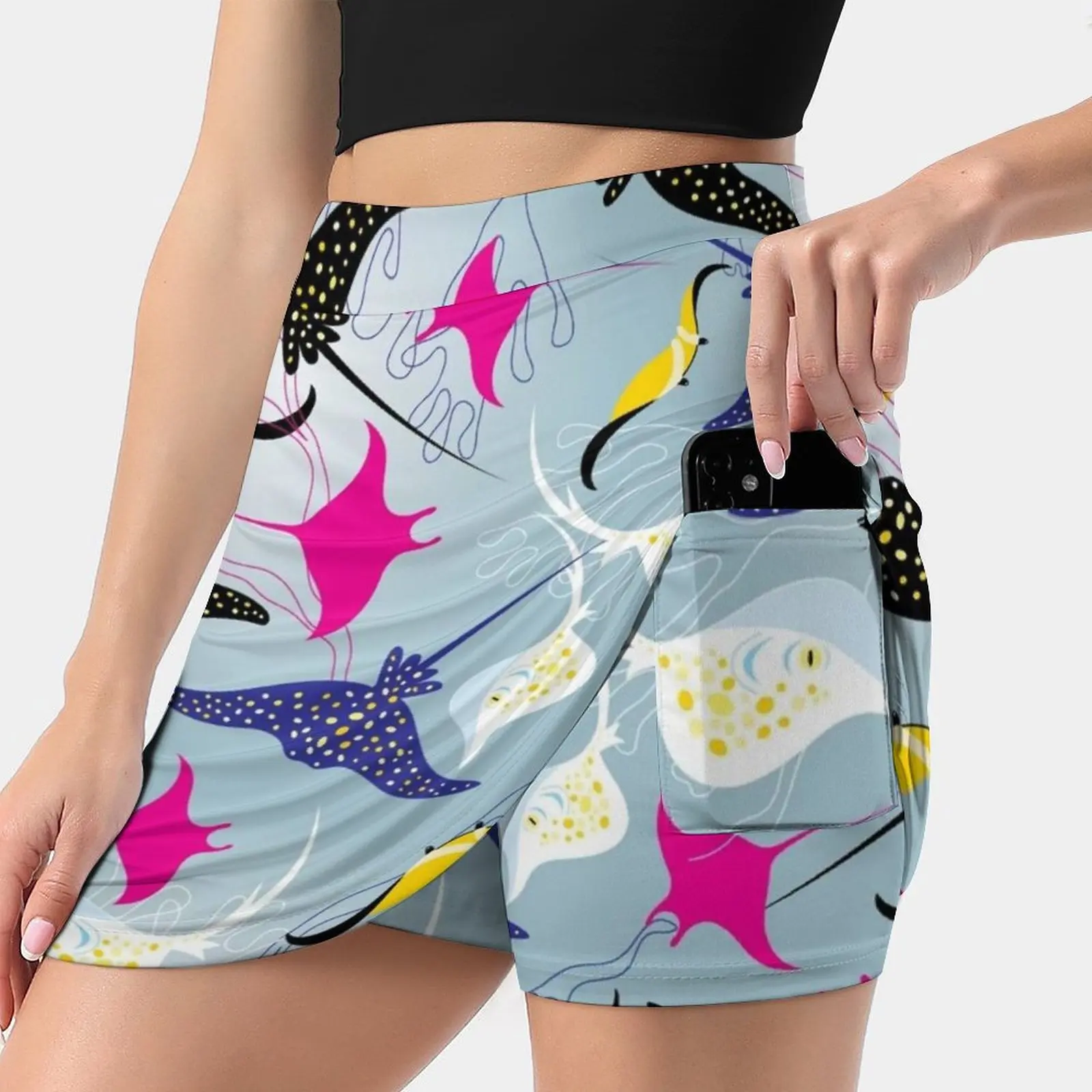 

Seamless Pattern Stingray Women's skirt Y2K Summer Clothes 2022 Kpop Style Trouser Skirt With Pocket Background Seamless