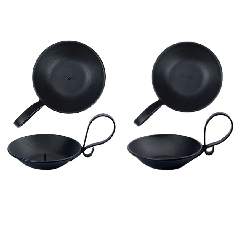 Black Matte Iron Candle Holder with Handle for Banquet Hotel Decor
