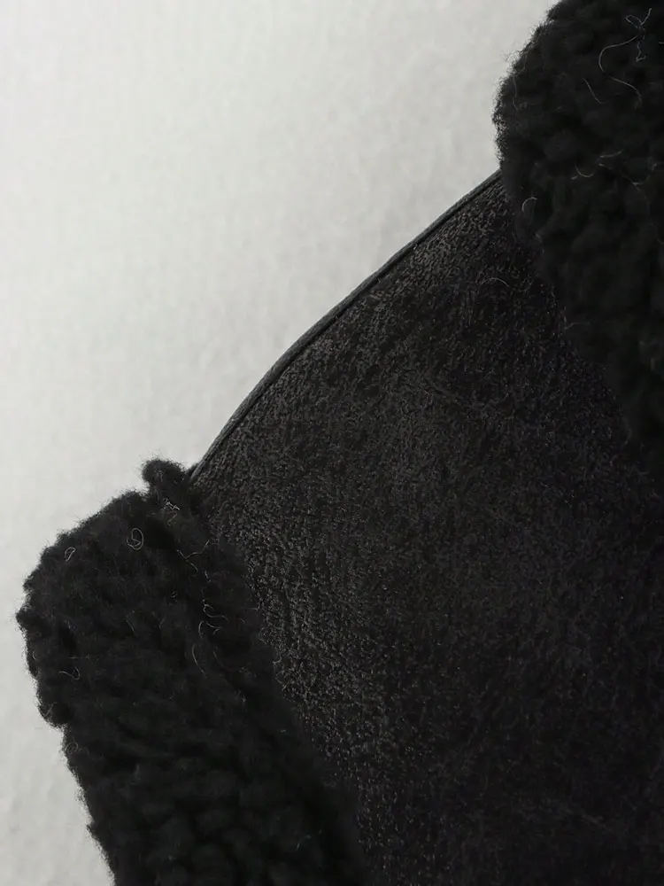 HH Autumn Winter Women Fashion Faux Leather Fleece Vest Top Vintage Sleeveless Outerwear Thick Warm Zipper Waistcoats Coat