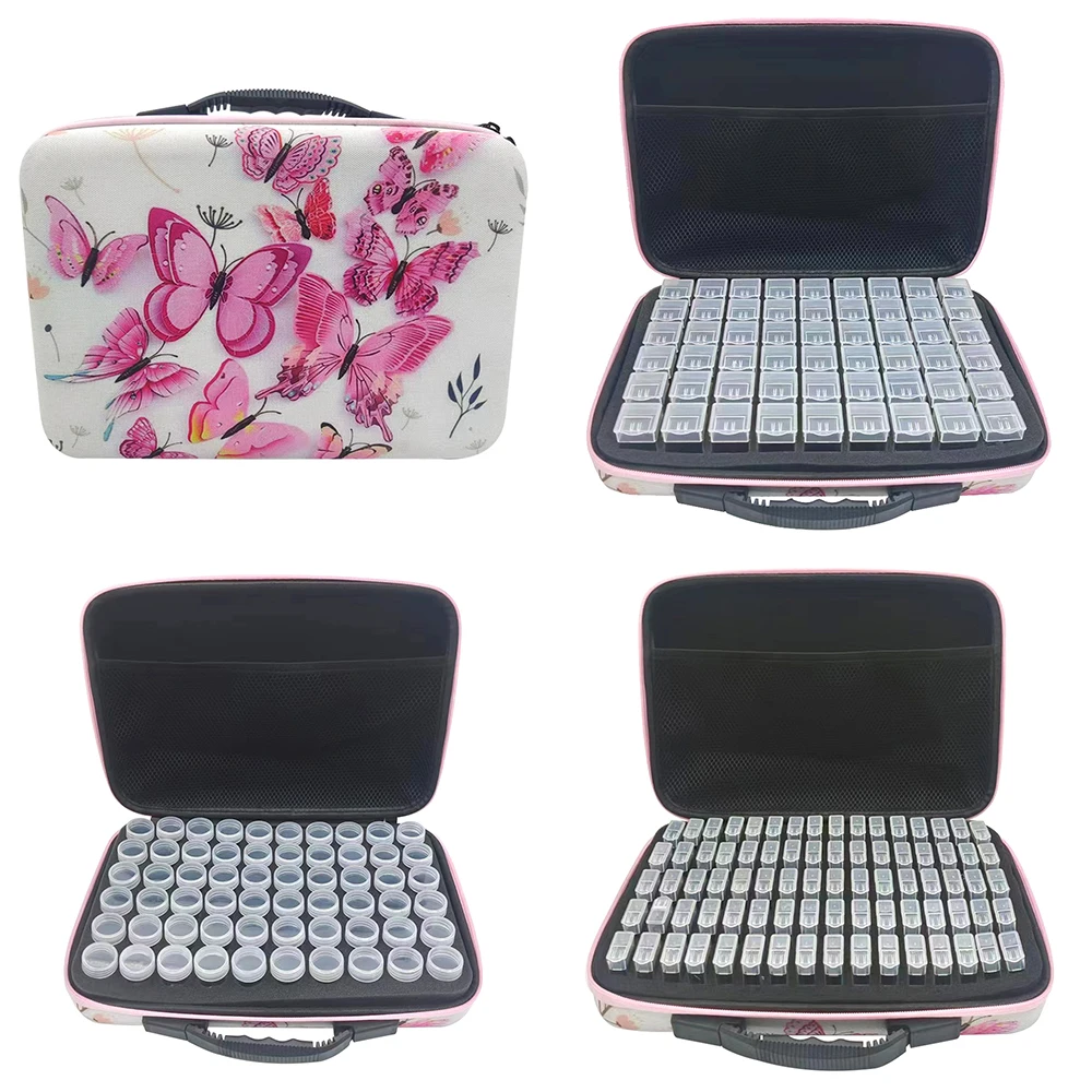 

Pink Butterfly Pattern Handbag Diamond Mosaic Pen Painting Tools Accessories Suitcase Accessory Storage Bead Container Organizer