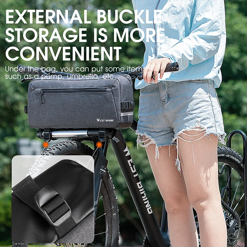 WEST BIKING Borsa da Manubrio Multifunzionale Impermeabile da 6,2L con Tracolla e Striscia Riflettente, Borsa Anteriore per Bicicletta MTB - immagine 6