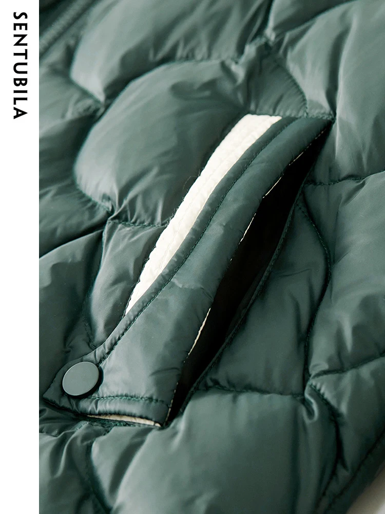 SENTUBILA Women's Loose Warm Down Jacket 2023 Winter Crop White Duck Down Coat Contrast Stand Collar Puffer Jackets W34Y49917