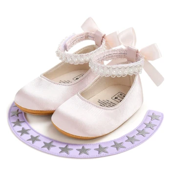 Infant Baby Girls Mary Jane Flats Bow Non-Slip Soft Sole Princess Toddler First Walkers Sneaker Wedding Dress Dancing Shoes 1
