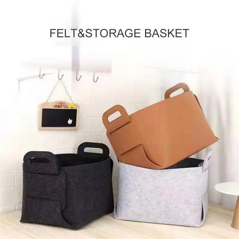 Panier Rangement Feutre Gris 37x27x23cm - Pliable - Pour Jouets, Vêtements, Livres - Avec Poignées