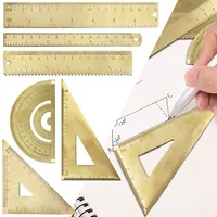 Mini Retro Brass Ruler Triangle Ruler Protractor Measure Tools Cartography Ruler Geometric Metal Drawing Kit Bookmark Stationery 2