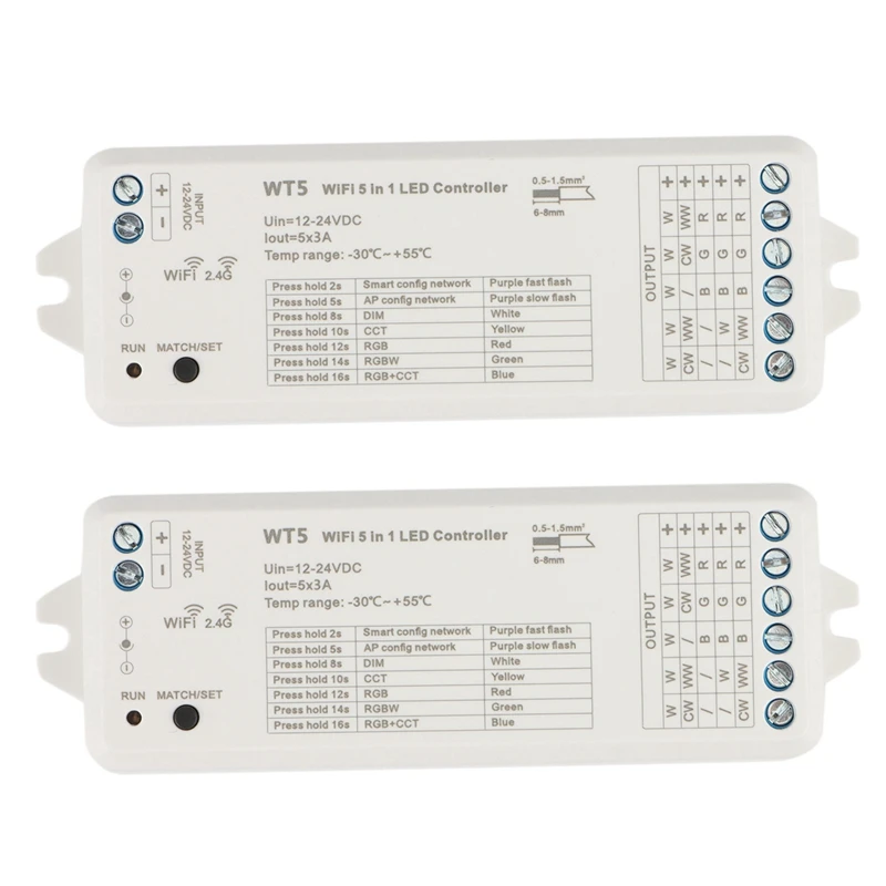 

2X Tuya LED Controller 5 In 1 Dimmer CCT RGB RGBW RGBWW RGBCCT Strip Smart Life Wifi 2.4G RF Remote Controller 12-24V