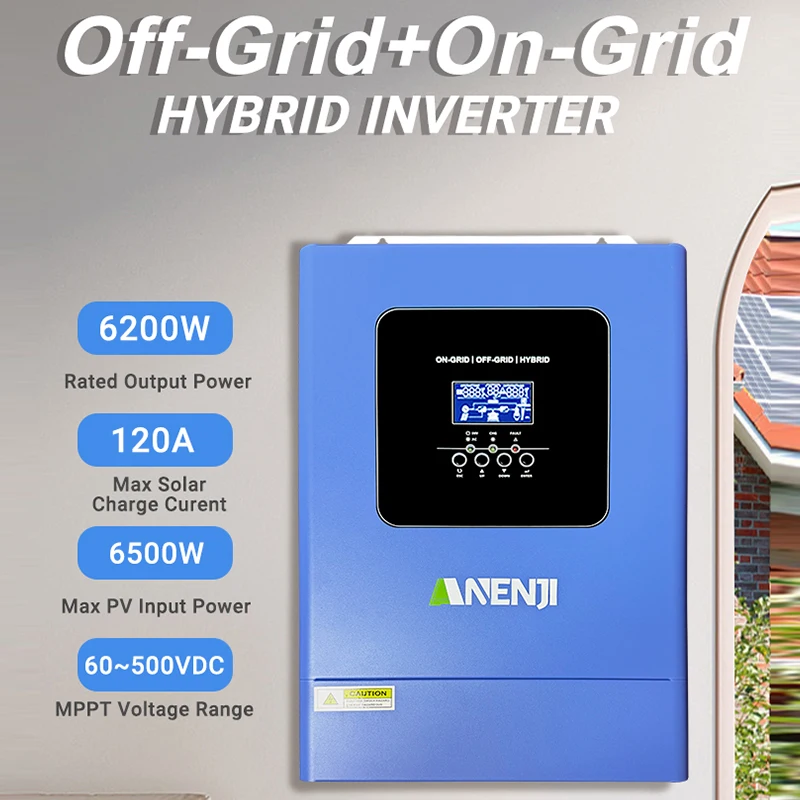 ANENJI 6.2KW 48V 하이브리드 태양광 인버터 병렬형 광전지 온그리드 MPPT 인버터 순수 사인파 220V 120A 태양광 충전기 PV 500V
