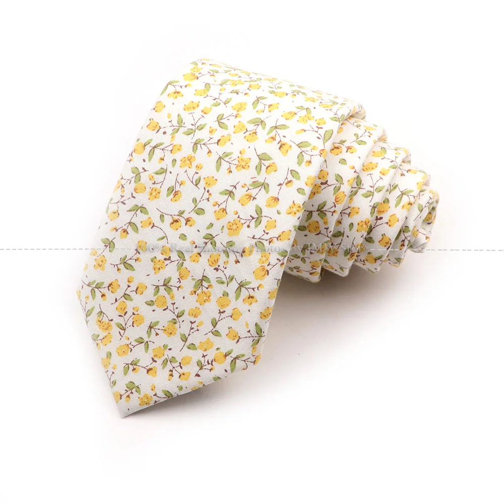 Men's Casual Chic Floral Neck Tie Mustard Yellow Cotton Elegant Tie Wedding Party Suit Collar Flower Necktie Gravata Accessories