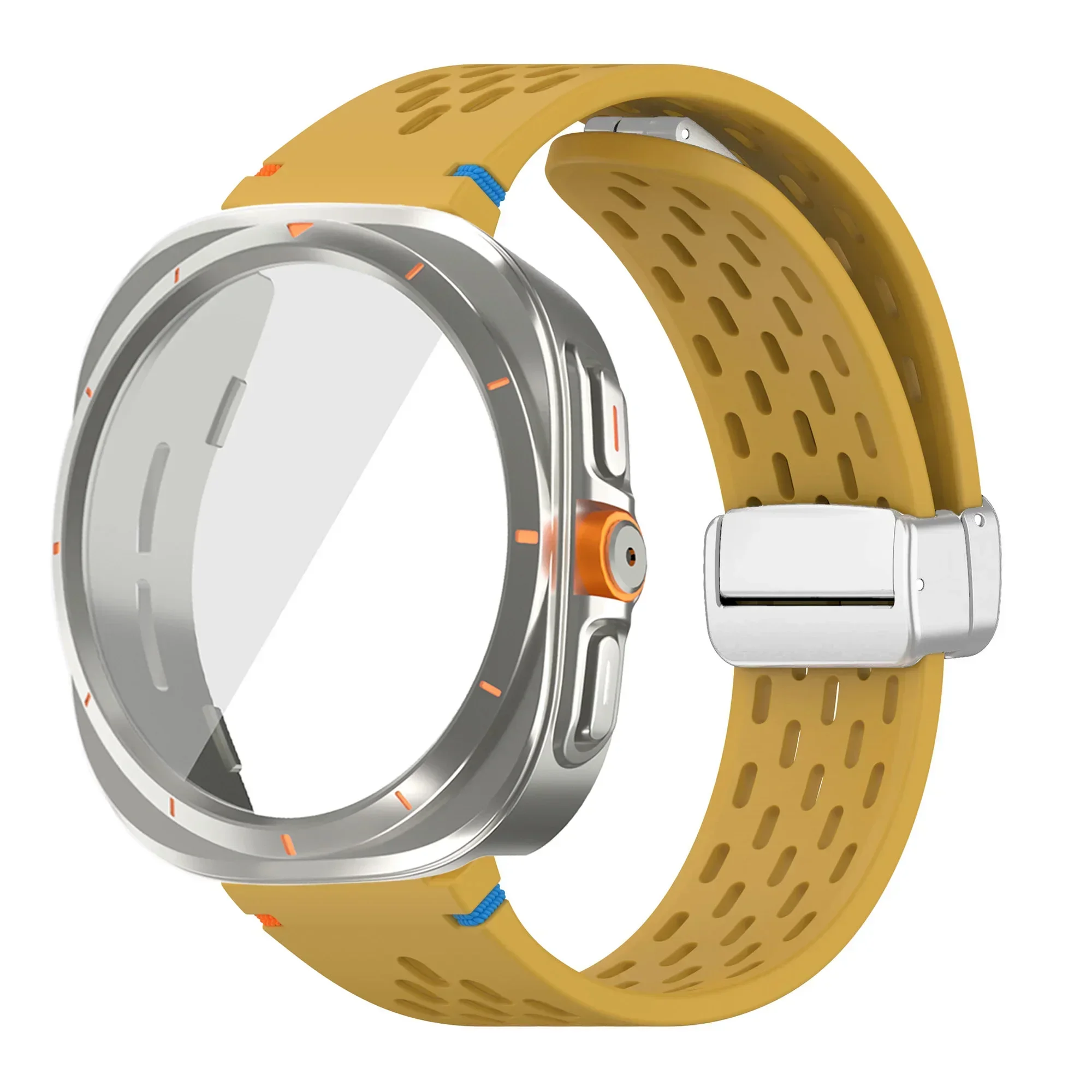 Silicone Magnetic Buckle Band with Tempered Glass Screen Protector and Case Strap