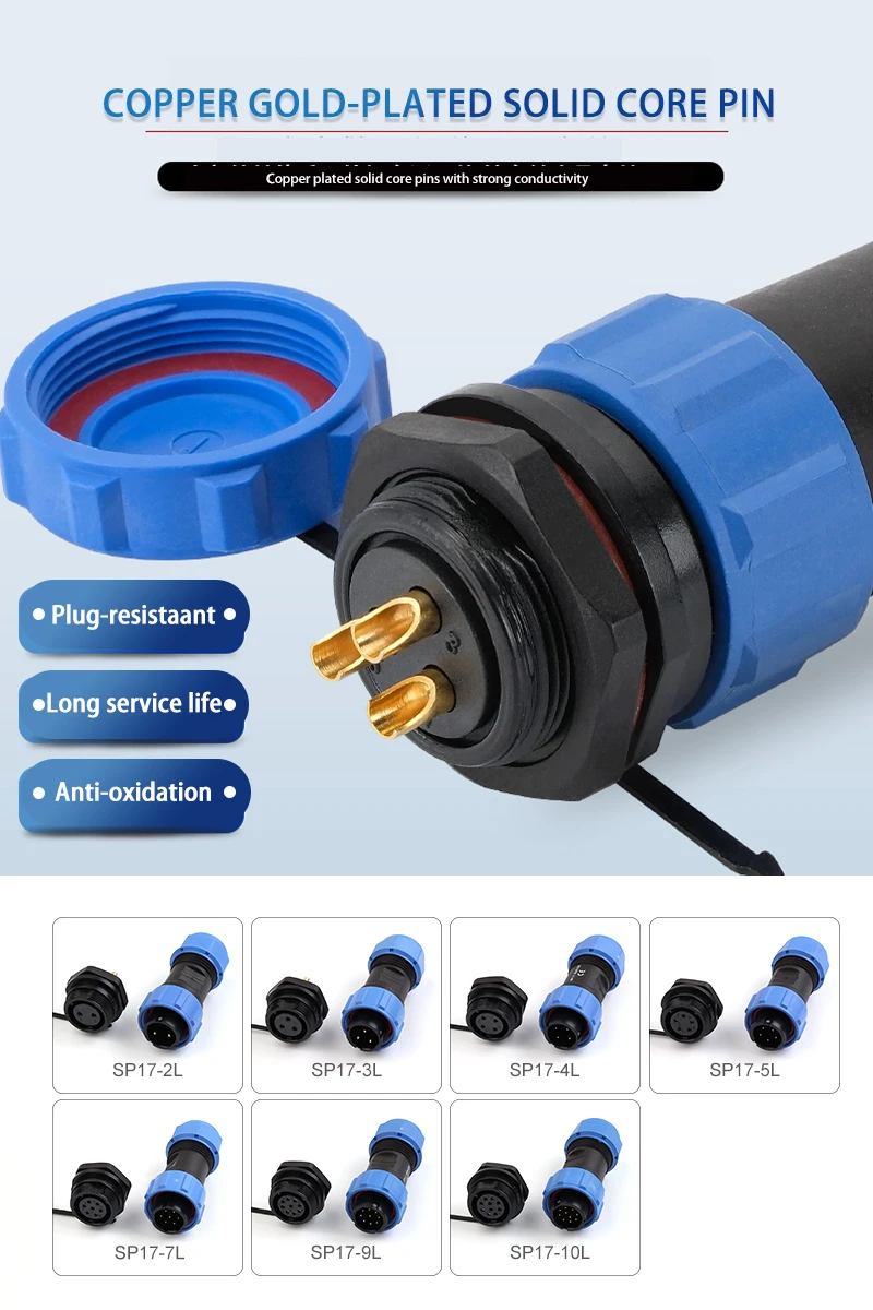 SP17-2/3/4/5/7/9/10 Pin Luftfahrt Steckdose IP68 Wasserdichten Stecker Männlich Weiblich Zurück Mutter Schweißen Typ Schnell Kabel Anschlüsse – Detail 7