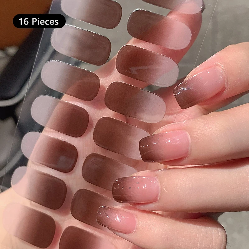 Nail Stickers Pink Nude Full Cover Nail Sticker Gradient Color Self-Adhesive Simple Full Nail Wraps DIY Thermal Effect Art Making Manicur