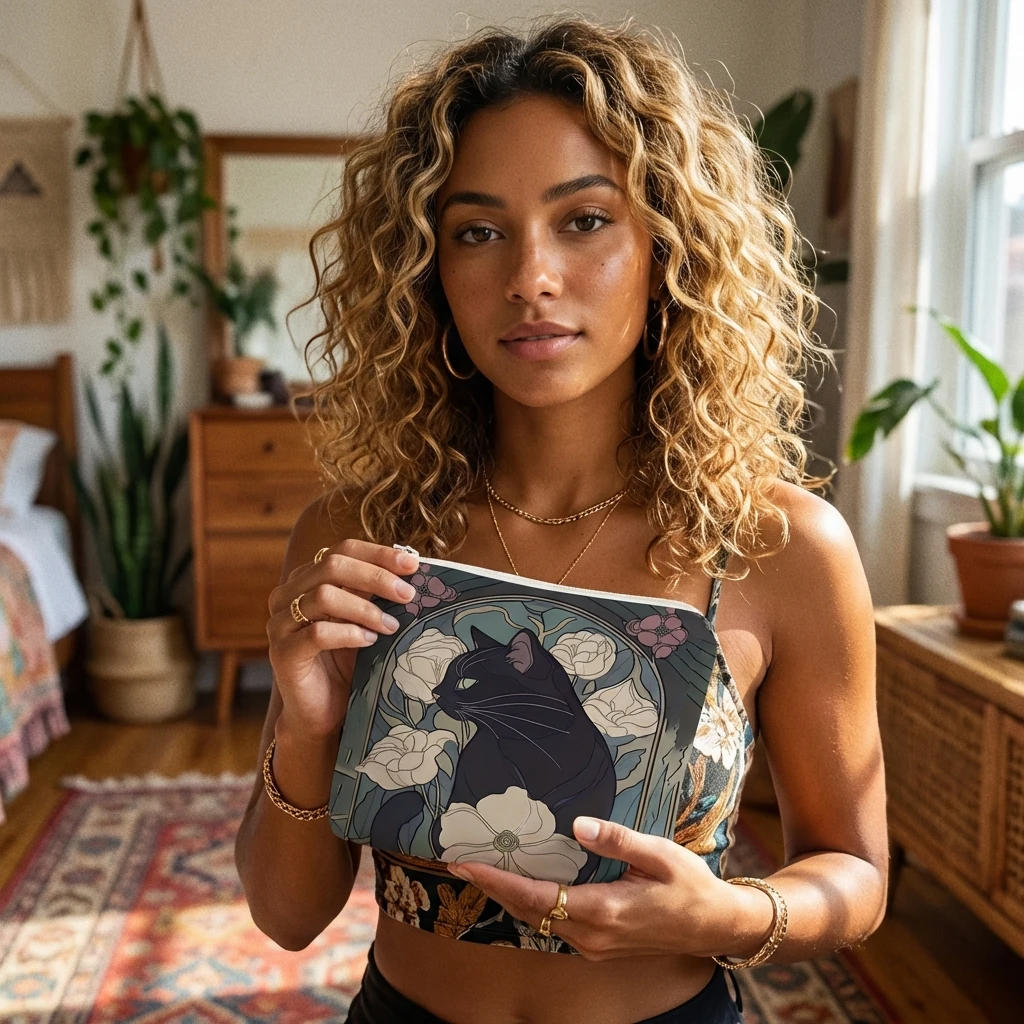 1 pc Cat pattern printed sanitary napkin storage bag, women's lightweight tissue bag, sanitary tissue bag