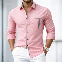 Chemise à manches longues pour homme avec bordures contrastées et fermeture boutonnée décontractée 5