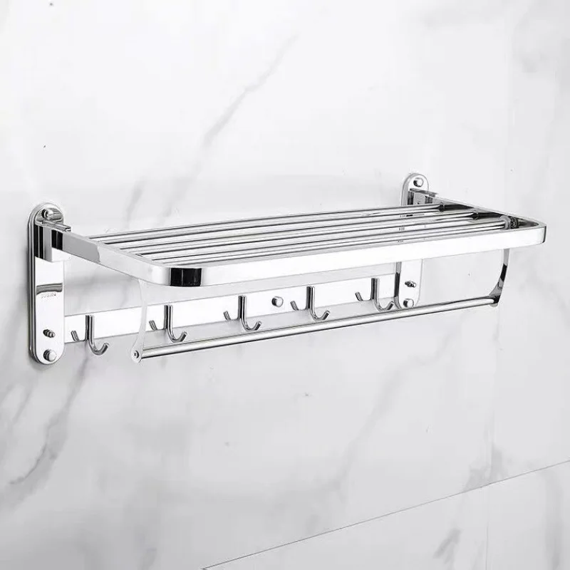 Stainless steel towel rack non-punching rack toilet foldable storage rack