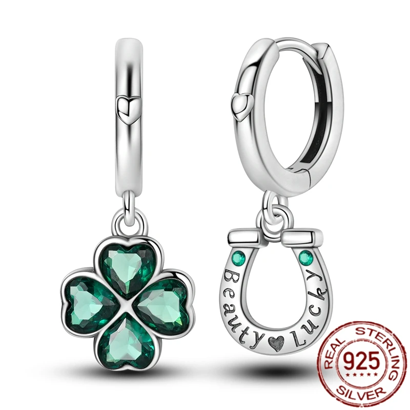 Heiße Ohrringe für Frauen, 925er Sterlingsilber, Original-Charms, Doppel-Creolen, Pave-CZ, feiner Verlobungstag, Schmuck, Geschenk – Detail 8