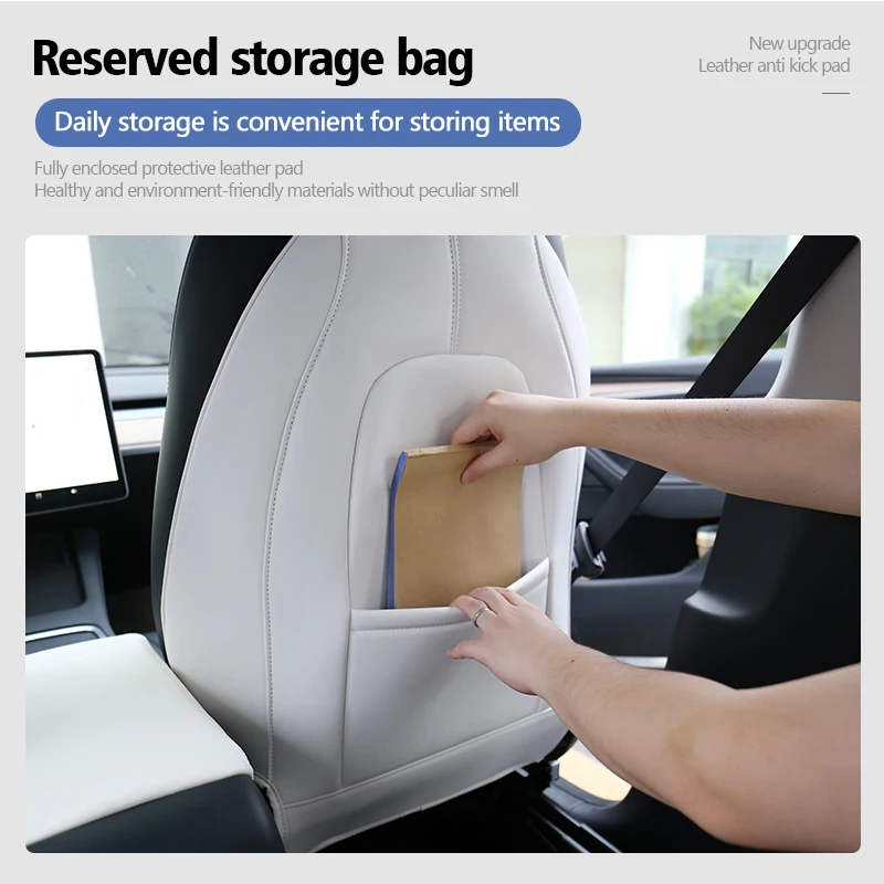 For-Tesla Model 3 Model Y Car Seat Back Child Anti Kick Pad Protector Interior Trim Leather Accessories Decoration