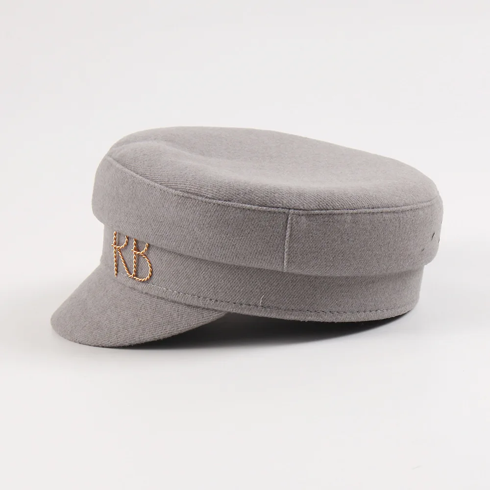 Brand Designer Autumn Winter Newsboy Caps Metal letter Decorated Flat Wool Caps cotton newsboy cap