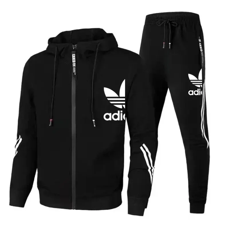 

Men's spring and autumn sports suit casual slim round neck sports cardigan + long sleeve youth running two-piece set