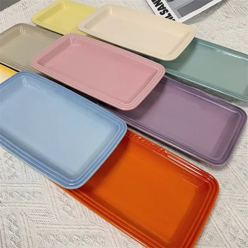 French Stoneware Porcelain 10 Inch Rectangular Tray Fish Plate French Fries Dumplings Vegetable Soup Household Dining Plate