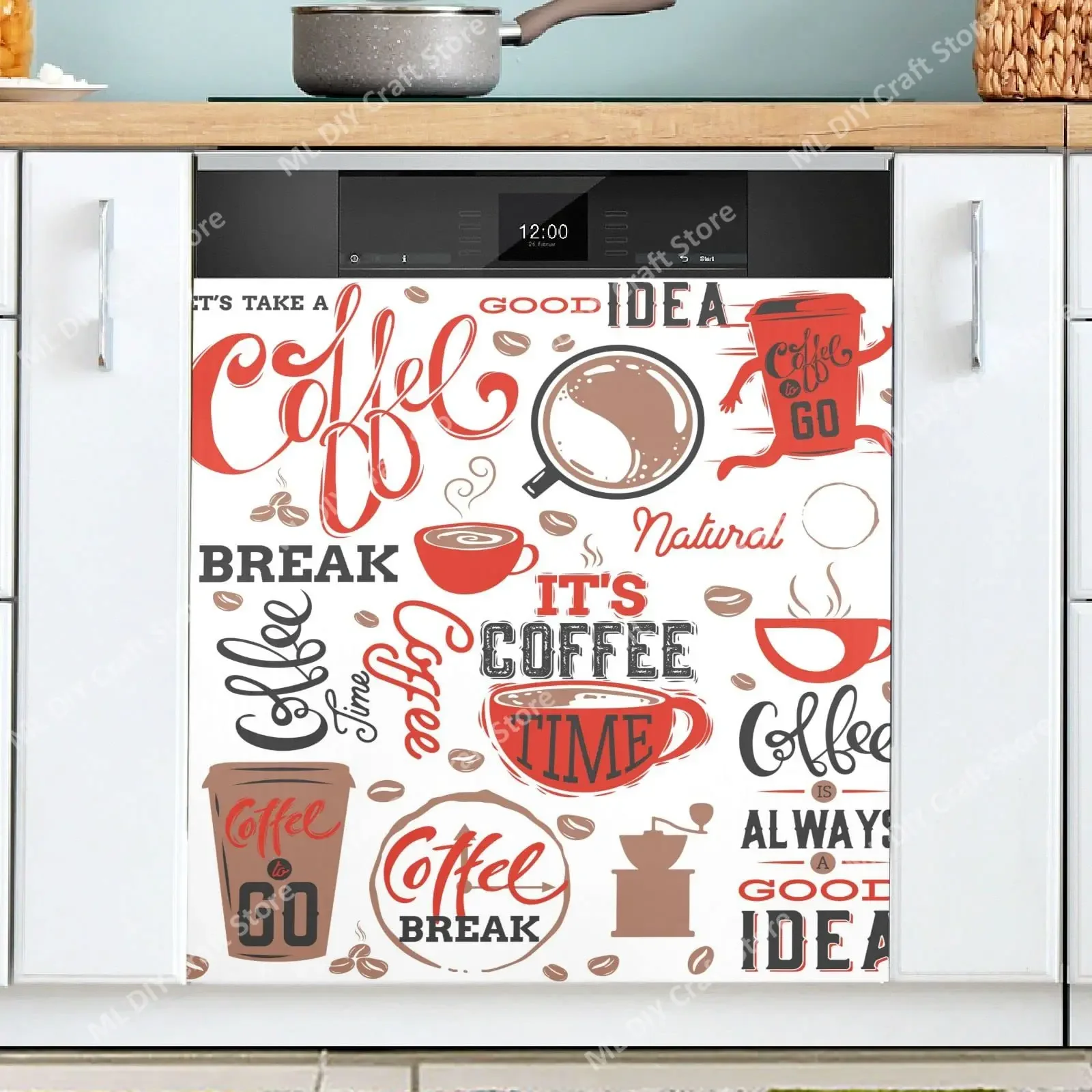 Retro Coffee Topics Cafe Design Dishwasher Sticker Cover for Dish Washer Door Panel Fridge Appliance Kitchen Decor