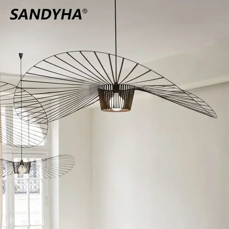 

SANDYHA Nordic Chandelier Living Room Decor Home Straw Hat Pendant Lamp Led Ceiling Lights Dining Table Bedroom Hanging Fixtures