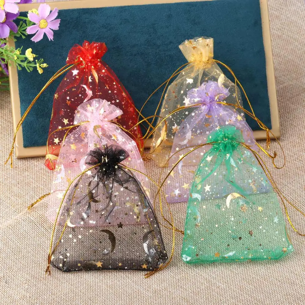 50 teile/los Goldfarbe Monds tern Organza Tasche Geschenkt üte Geschenk beutel für Hochzeits feier Süßigkeiten Tasche Schmuck Verpackung Großhandel – Detail 7