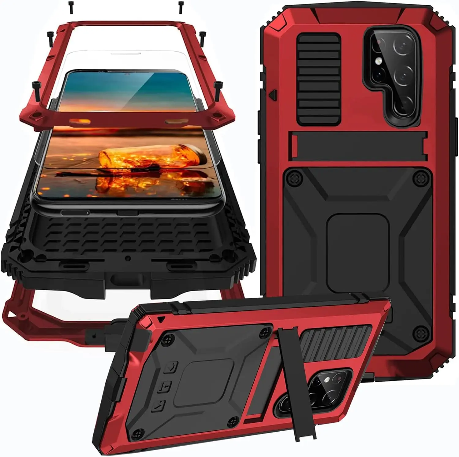 360° Full Body Shockproof Aluminum Metal Case with Inner Silicone and Kickstand