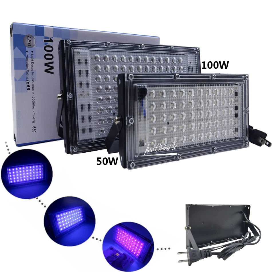 100w 50w uv luz de inundação 110v 220v uv cola cura roxo lâmpada ultravioleta led preto luzes