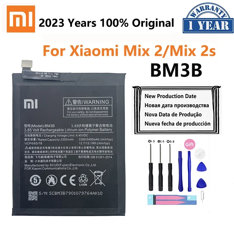 

Оригинальный сменный аккумулятор Xiao Mi BM3B для Xiaomi MIX 2 2 S MIX2 S 3400 мАч батареи для телефона большой емкости Бесплатные инструменты