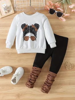 Girls' Portrait Sweatshirt & Pleated Pants Set 1
