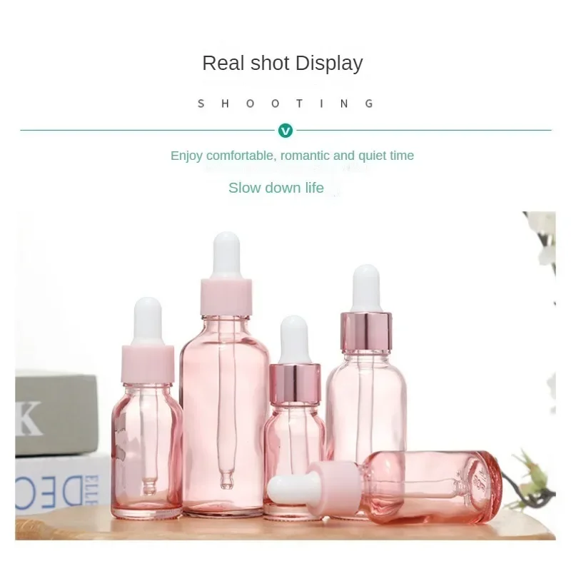 Dropper Bottles Refillable 5-100ML Rose Lid Cosmetic Container Pink Glass Aromatherapy Liquid for Essential Massage Oil Pipette dropper bottle