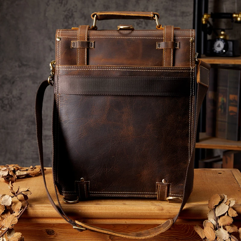 Handmade England Style Crazy Horse Leather Shoulder Bag Vintage Genuine Leather Cross body Bag Casual Cowhide Backpack For Men