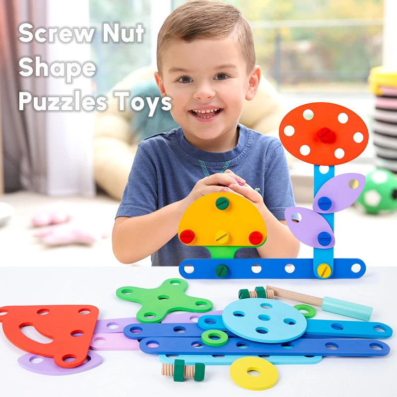 Montessori Screw Nut Puzzles Wooden Toys Educational Shape Thinking Matching Game Screw Construction Blocks Fine Motor Skills