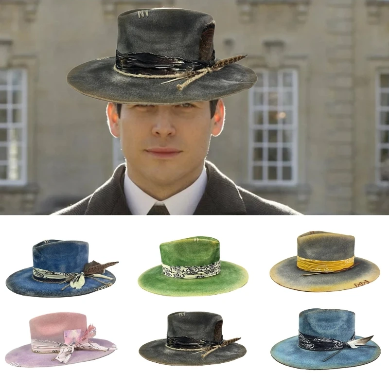 

Stylish Wool Felt Hat with Distressed Appearance Wide Brim for Various Occasions