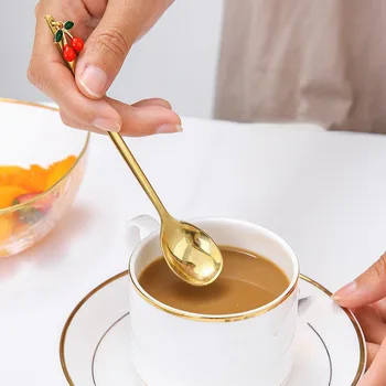 ملعقة دلاية فاكهة ذهبية ، أواني طعام فضة ، ملعقة شاي ، ملعقة قهوة من الفولاذ المقاوم للصدأ ، جديدة 4