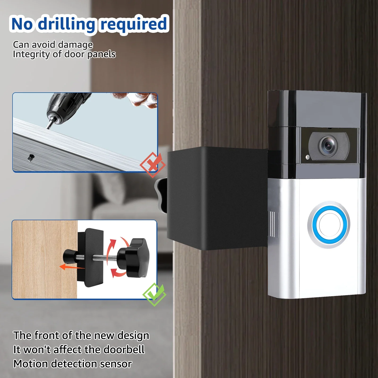 Video Doorbell Mount Anti-Theft Wireless Doorbell Door Holder Bracket Mounting Back Plate for Apartment Renters Home