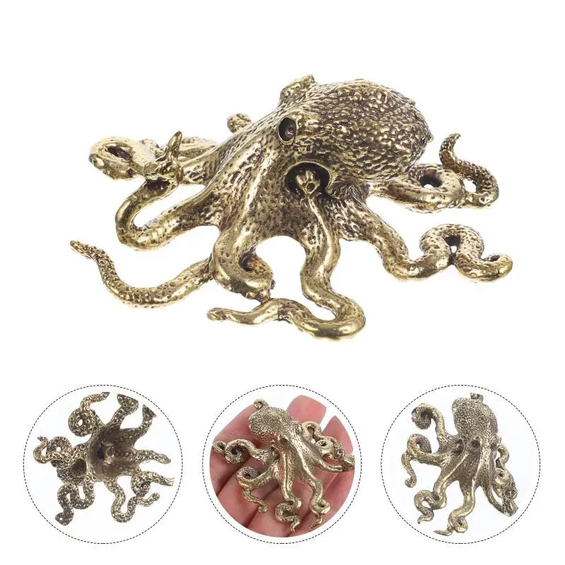 Miniature Octopus Figurine  Retro animal Ornament Bronze Collectibles Statues Brass Octopi Figurines