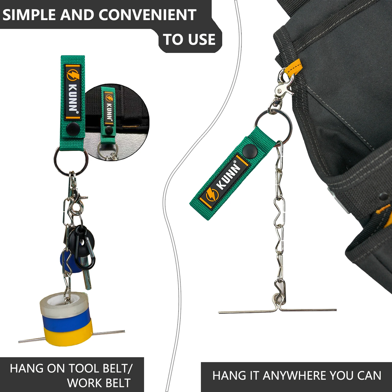 KUNN Elektrikerbandhalter, Dual-Use-Thong, verbesserte Schnellhalterkette für Werkzeuggürtel mit Schlüsselring, Schnappverschluss und Knopf – Detail 6
