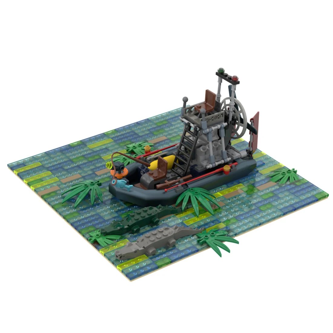 

Authorized MOC-52618 226pcs/Set Swamp Fan Boat - Large Sized Natural Scenery Fishing Theme Modeling Building Blocks Moc Set