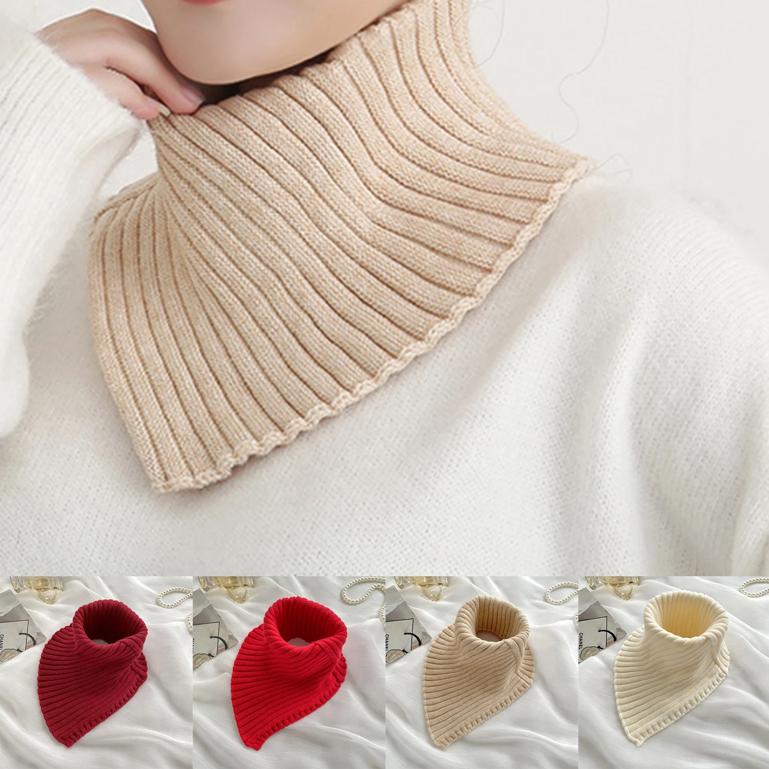 Autumn Winter Women Scarf Warm Protect Cervical Spine Stretch Knitted Fake Collar Wool High Neck Pullover Bib Female