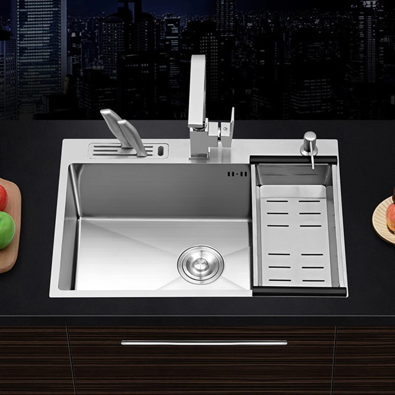 304 Stainless Steel Kitchen Sink Handmade Sink Drop-in Topmount With Knife Holder 20 Gauge R10 Tight Radius Deep Single Big Bowl kitchen sink