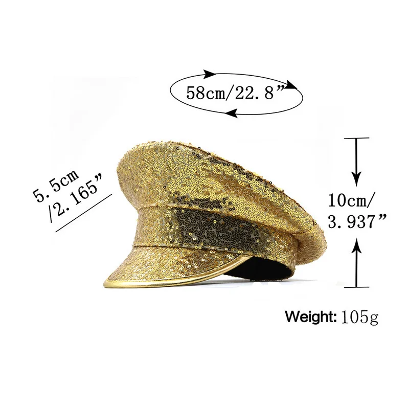 Women Hats Military Hat Double Sequin Captain Festival Halloween Costume Cosplay Bachelorette Party Sergeant