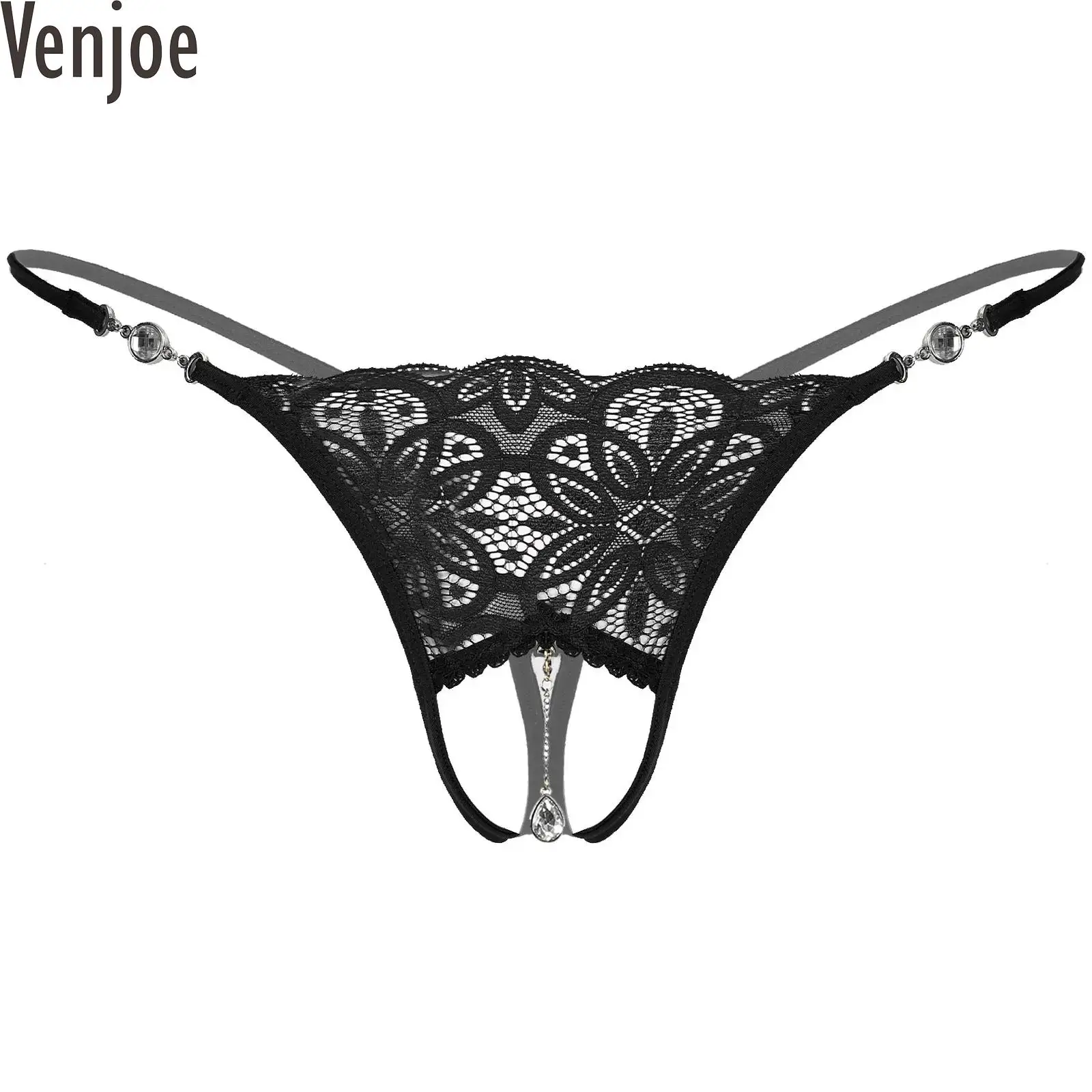 

Men Rhinestone Floral Lace G-string Low Rise Crotchless Thongs T-back Sissy Panties Lingerie Underwear Crossdressing Underpants